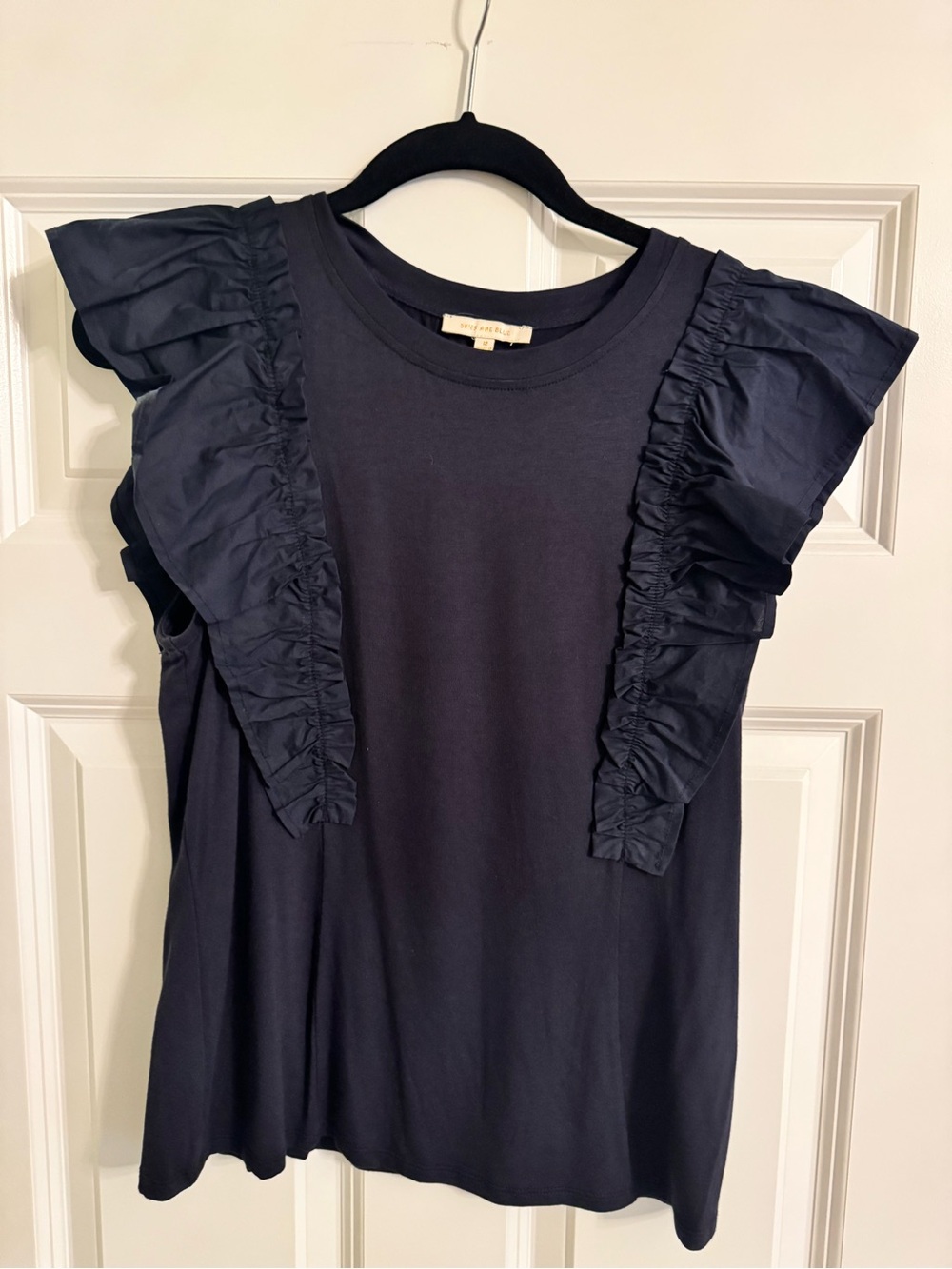 Skies Are Blue Navy Ruffle Sleeve Top